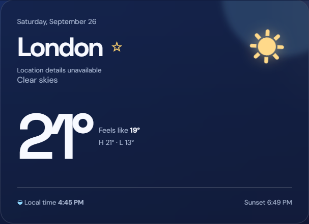 Atmos Web weather dashboard displaying current conditions in London